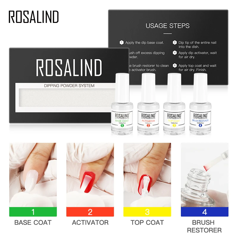 ROSALIND набор порошковой системы для ногтей жидкое базовое верхнее покрытие