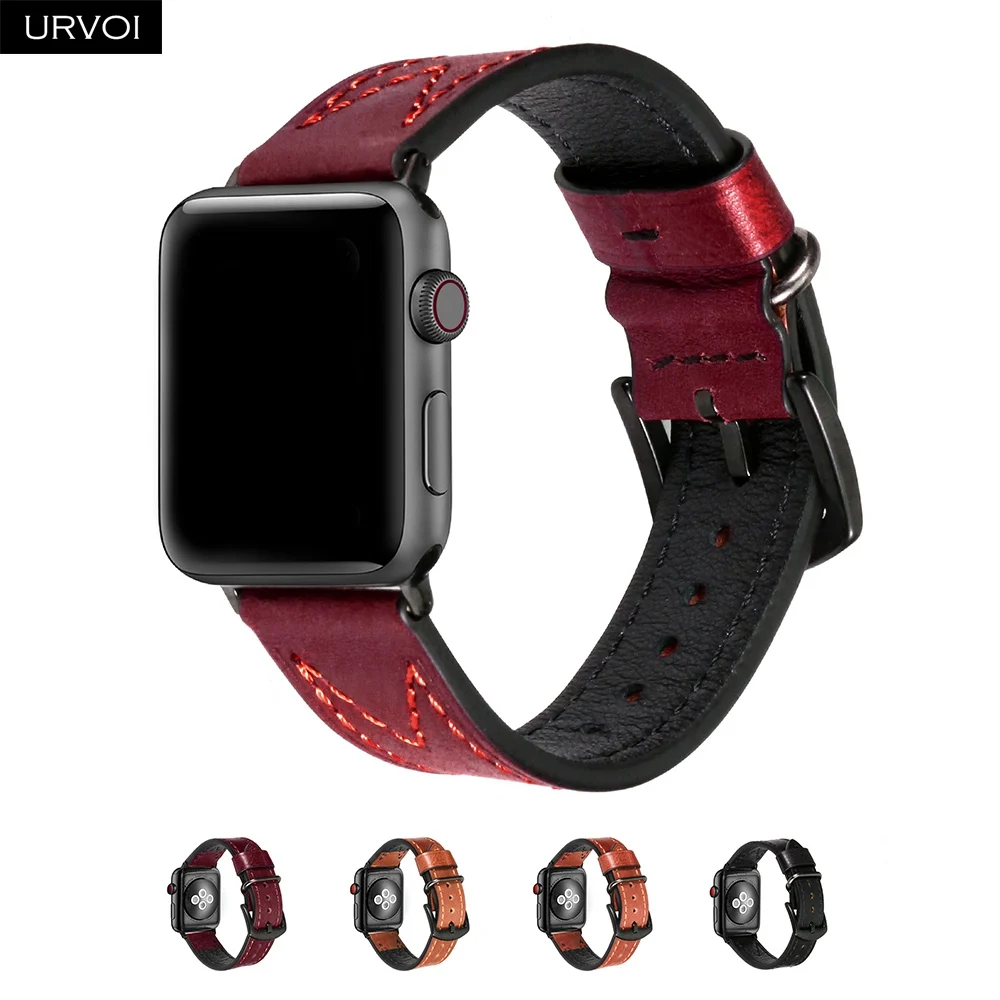 Ремешок URVOI для Apple Watch первый слой винтажный кожаный ремешок серии M 6 SE 5 4 3 2 1 iwatch 38