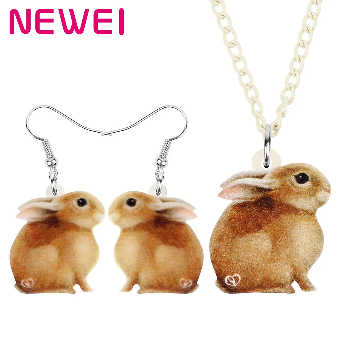 

Newei Acrylic Easter Brown Hare Rabbit Bunny Jewelry Sets Print Cute Pet Animal Earrings Necklace For Women Girls Festival Gift