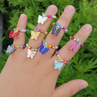 new lovely summer korean colorful rice beads butterfly finger rings for women party vacation jewelry gift accessories