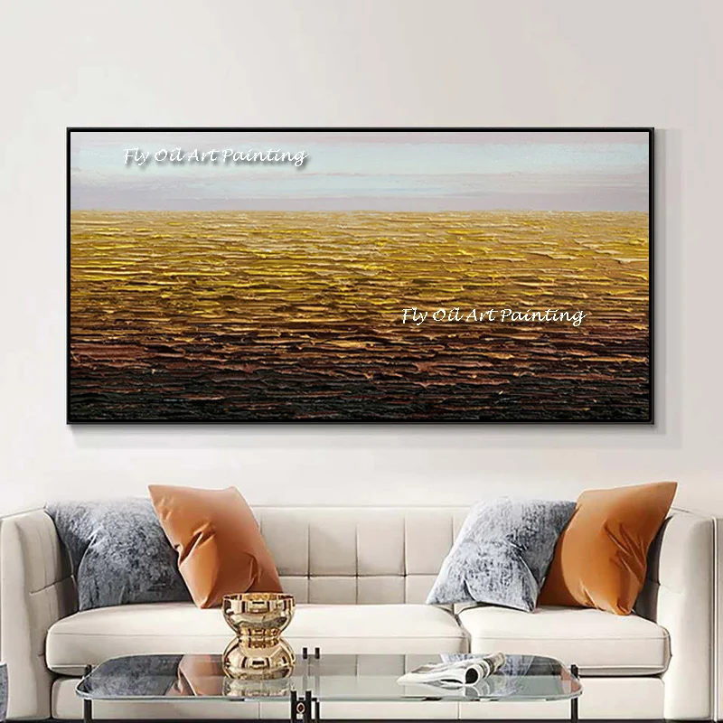 100% Handmade Modern Abstract Promotion High Quality Golden Waves Painting On Canvas Thick Oil Wall Art Home Decor Picture | Дом и сад