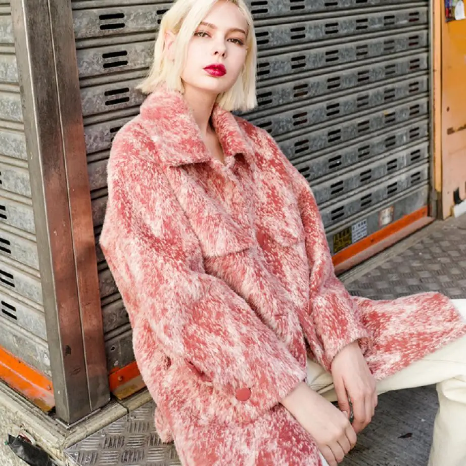 

Куртка женская из искусственного меха, длинное плюшевое пальто с лацканами, асимметричное, плотное, однобортное, приталенное, верхняя одежд...