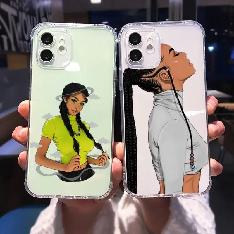 

Black braids black girl fashion cartoon Phone Case For iphone 13 12 11 8 7 plus mini x xs xr pro max Transparent soft