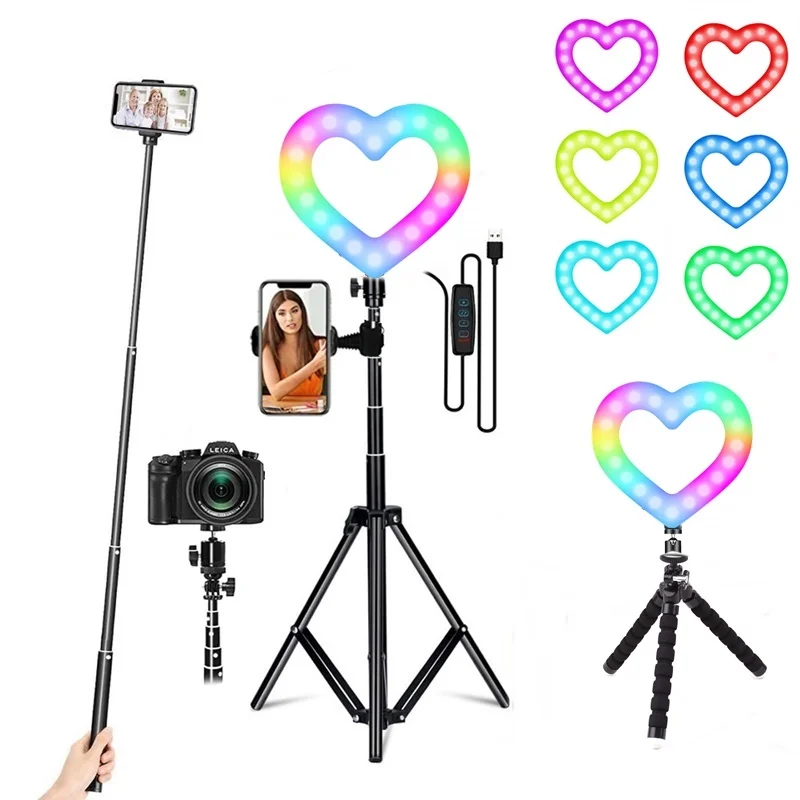 

Tongdaytech Heart RGB Dimmable LED Ring Light Photography Selfie RingLight With Tripod For Youtube Makeup Video Live Aro De Luz