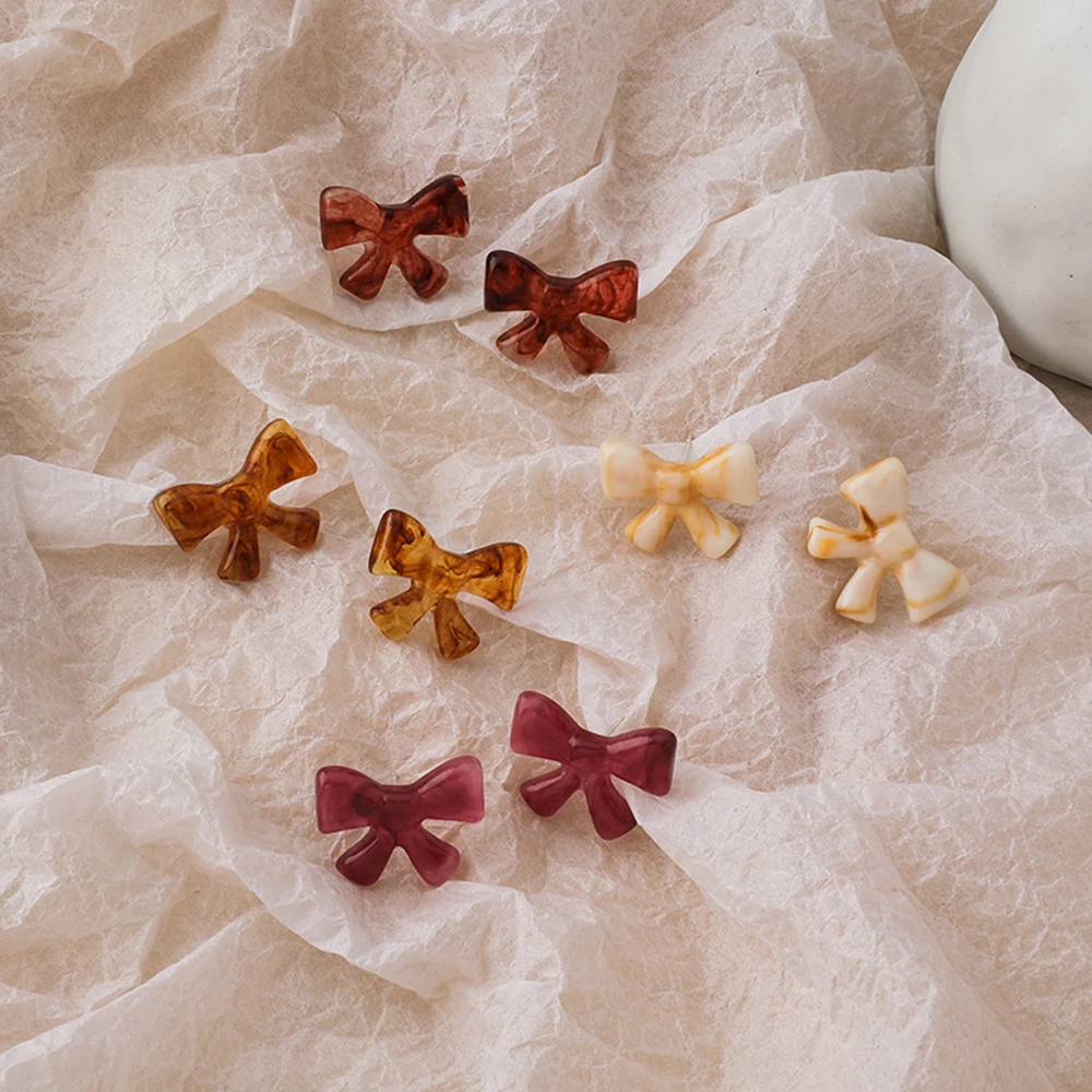 

New Cute Trendy Sweet Resin Bow Stud Earring for Female Simple Minimalist Jewelry Hot Sell Birthday Gifts