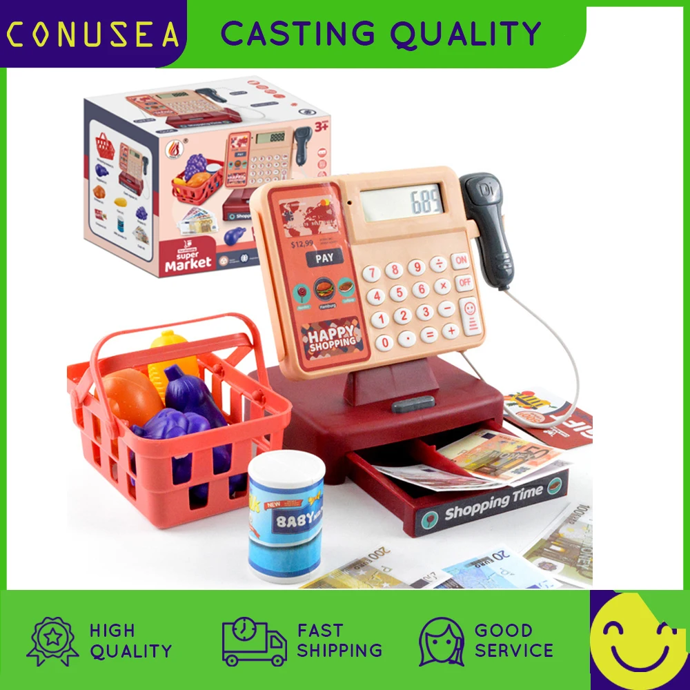 Kids Toys Electric Children's Cash Register Puzzle Play Toy House Girl Toy Simulation Supermarket with Shopping Basket Toys Girl