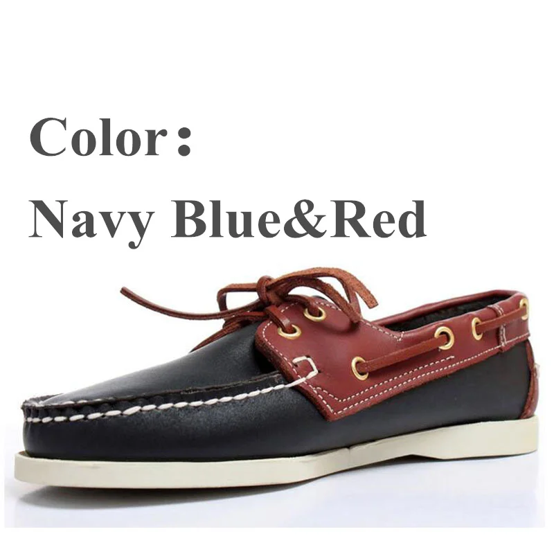 Navy Blue-Red Мужская и женская повседневная обувь из натуральной кожи; водонепроницаемые Мокасины с кисточками; классические лоферы; Мокасины без застежки; обувь для вождения; обувь на плоской подошве в английском стиле; 2019A039 - Цвет: Navy Blue-Red