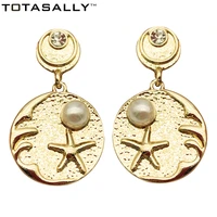 totasally simulated pearl zircon women dangle earrings summer beach starfish ocean style lady drop earrings jewelry wholesale