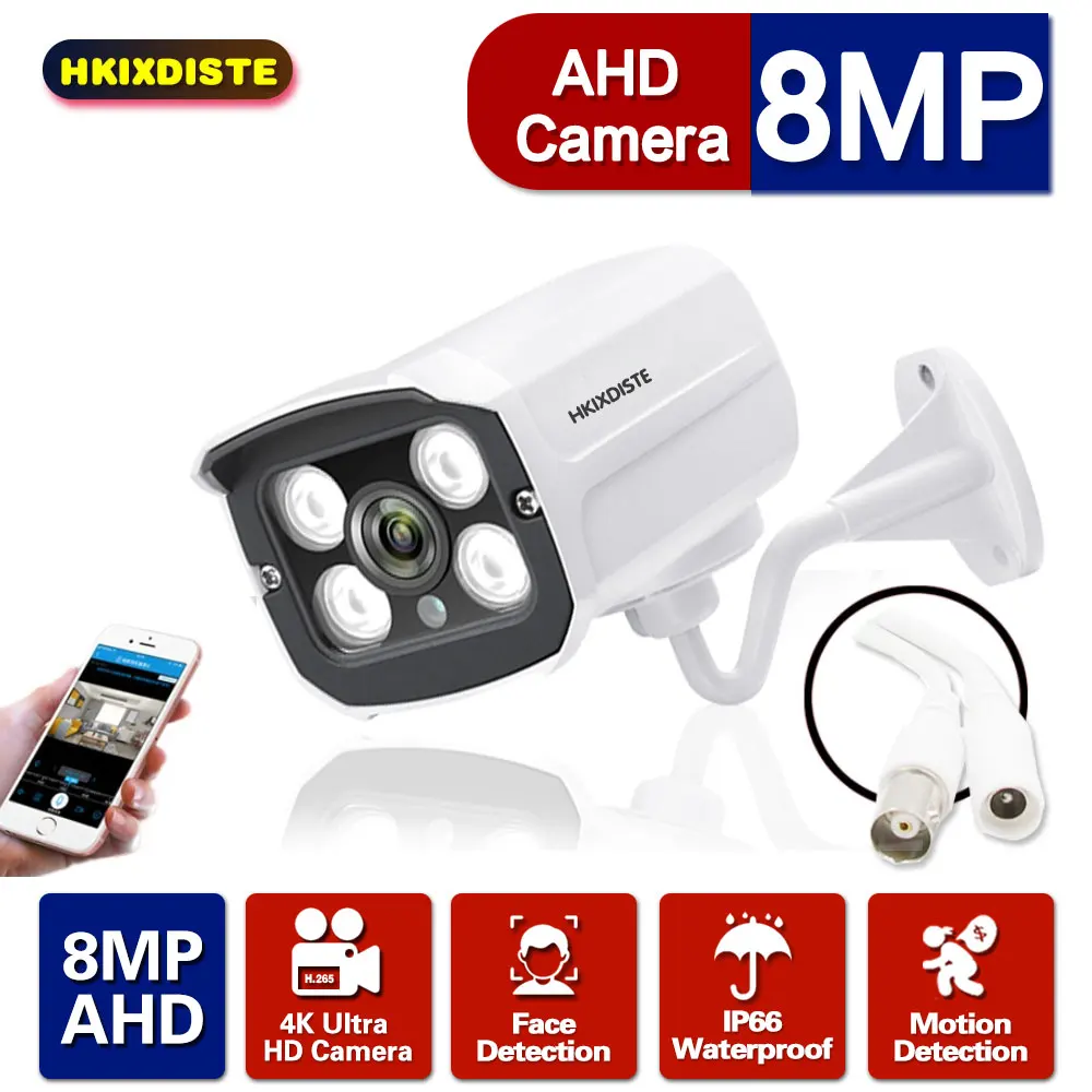 

HKIXDISTE 8MP Full HD Indoor/Outdoor Face Record Bullet AHD Camera CCTV Security Surveillance weatherproof Camera 4K