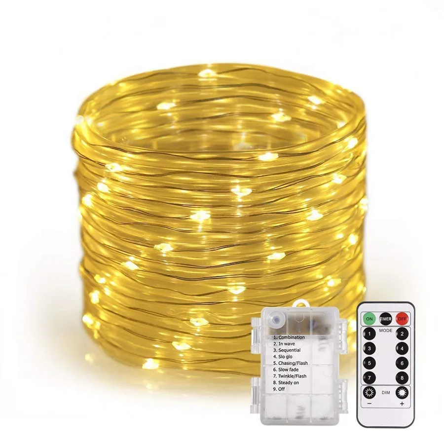 5M 10M Soft Tube Copper Led String Light Waterproof Holiday Decoration & Remote Controller Battery Powered