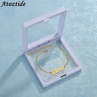 atoztide personalized custom name bracelet with box for women stainless steel charms handmade engraved love bangle gift