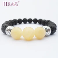 natural stone beads lava light yellow topaz jade bracelet female man vintage silver religion meditation bracelet pendant