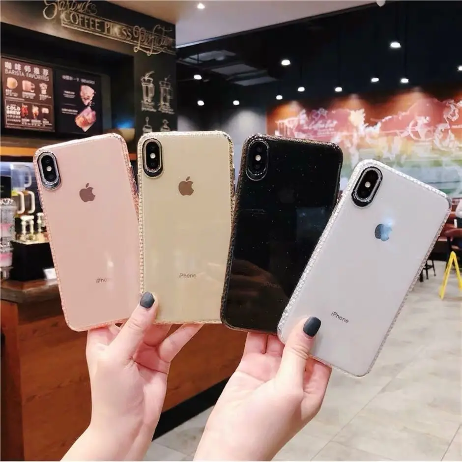 Glitter Powder Holder Phone Case For iPhone X XR XS Max 6 6S 7 8 Plus Transparent Soft TPU Wrist Strap Shockproof Back Cover | Мобильные