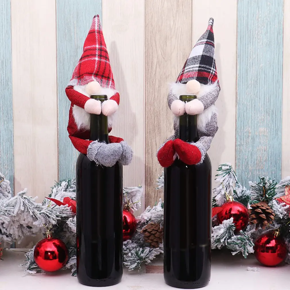 

2pcs Christmas Decorations for Home Santa Claus Wine Bottle Cover Snowman Stocking Gift Holders Xmas Home Decor New Year