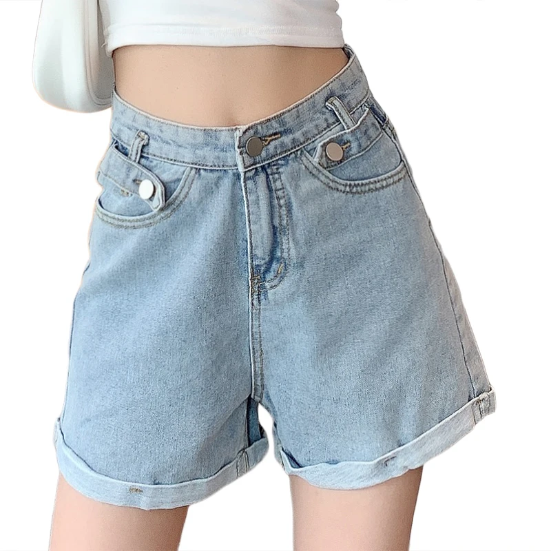 

High-waisted short jeans women's loose and thin a-line wide-leg hot pants 2021 summer Korean fashion women's clothing