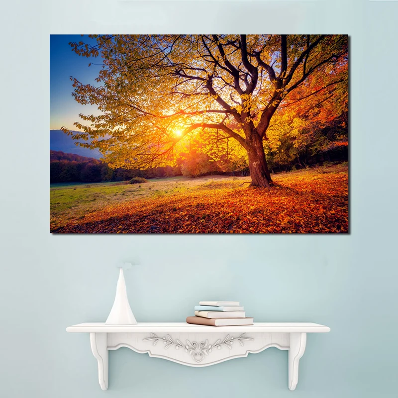 

Trees At Sunrise Nature Scenery Canvas Posters Prints Wall Art Painting Oil Decorative Picture Modern Bedroom Home Decoration