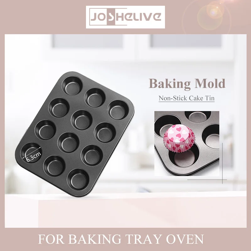

12 Hole Cupcake Baking Tray Nonstick Cake Baking Mold Muffin Tray Carbon Steel Biscuit Baking Pan Kitchen Accessories Bakeware