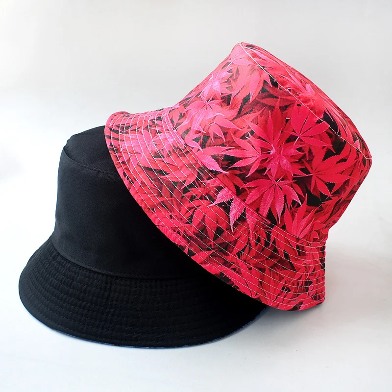 

Bucket Hat Maple Leaf Print Panama Men's Hat Double-Sided Printed Beach Headwear Women Fisherman's Hat Harajuku Cap Summer Hat