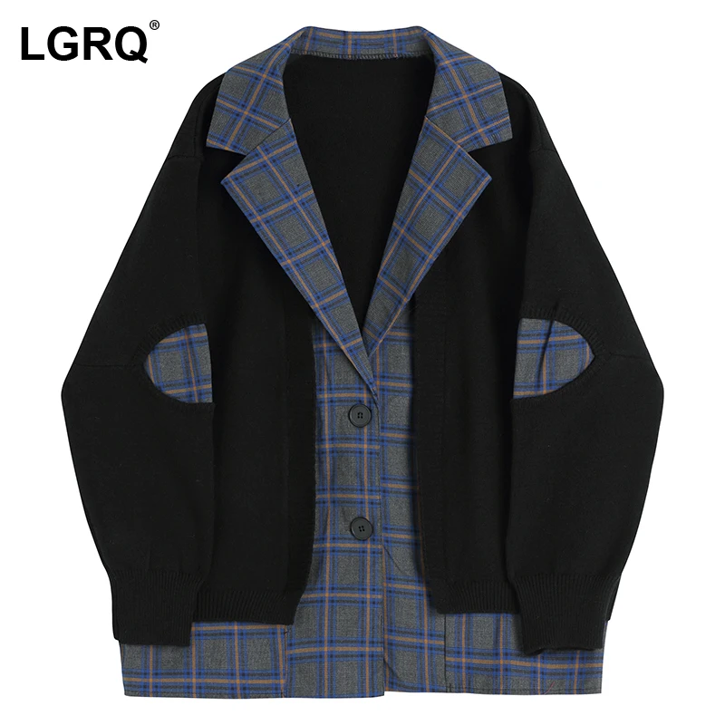 

Женский клетчатый вязаный кардиган [LGRQ], черный клетчатый кардиган с отложным воротником и длинным рукавом, новинка сезона весна-осень 2021