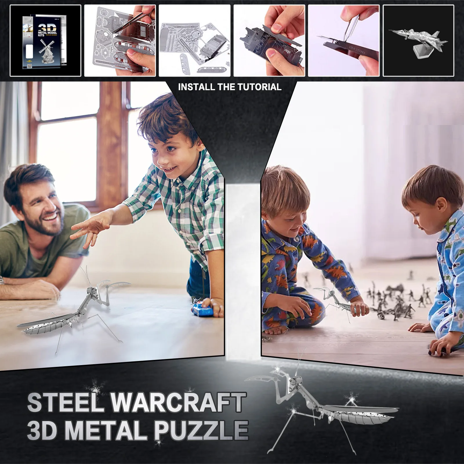 

3D Metal Puzzle Insect Stainless Steel DIY Assemble Dragonfly Model Kit Detachable Jigsaw Puzzle Brain Teaser Toy Desk Ornament
