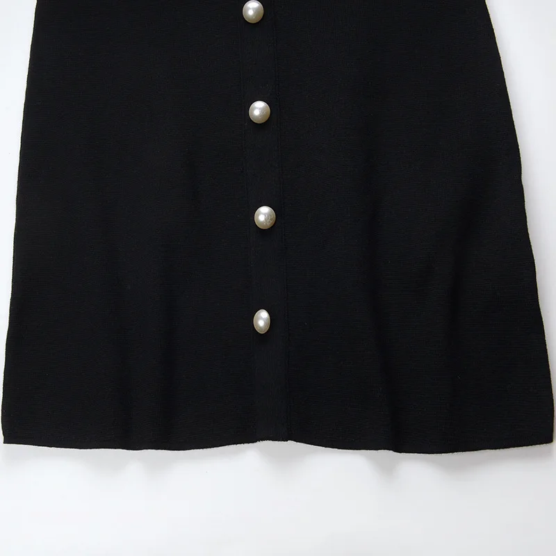 

ENGAGEMENT Zaraing Za 2021 Elegant Pearl Lantern Sleeve Little Black Dress Women's Autumn and Winter Slim Long Knitted Dress