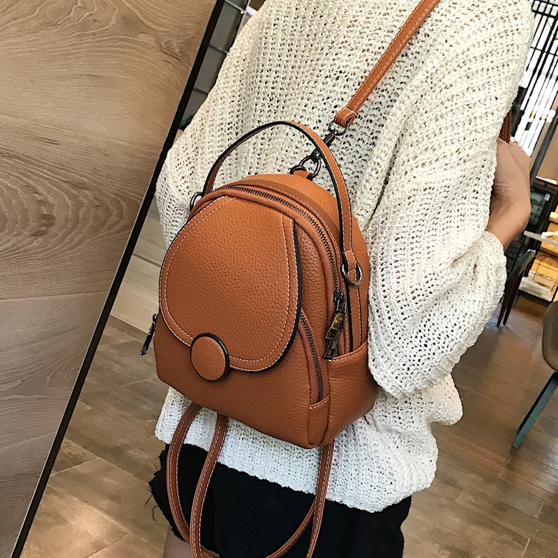 

New Designer Fashion Pu Leather Backpacks for Women 2021 Mini Soft Touch Multi-Function Small Backpack Female Ladies Girl Purse