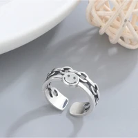 silver plating couple smile face chain punk gothic ring for women men jewelry accessories wedding paired gift free shipping sale