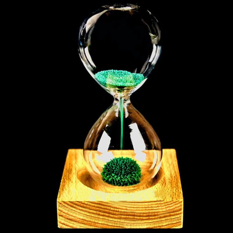 

glass Iron Powder Sand Iron Flowering Magnetic Hourglass with Packaging Hourglass 13.5 * 5.5cm Wood Wooden Seat Gift Presents L1