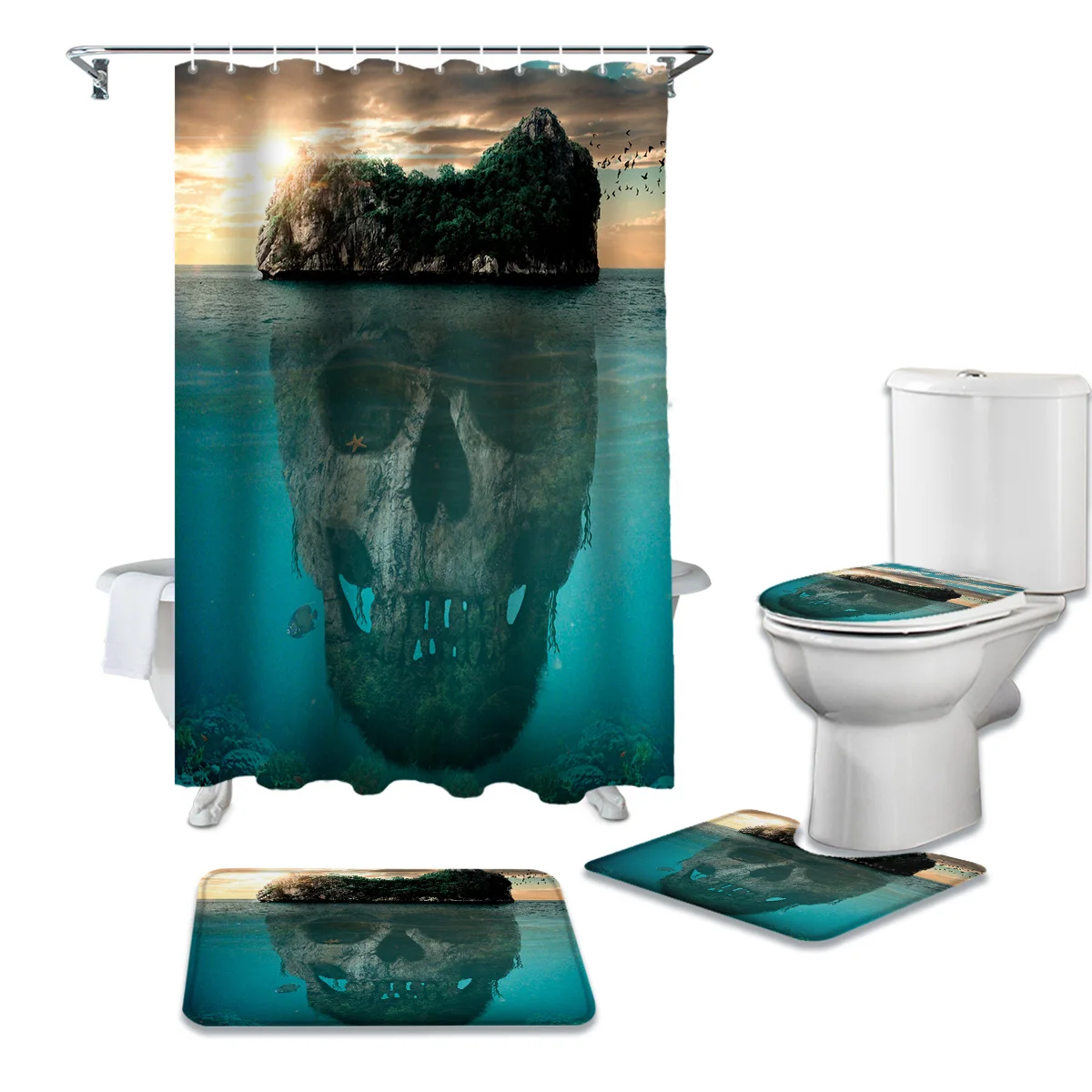 Хэллоуин каркасный остров занавеска для душа чехол унитаза набор аксессуаров