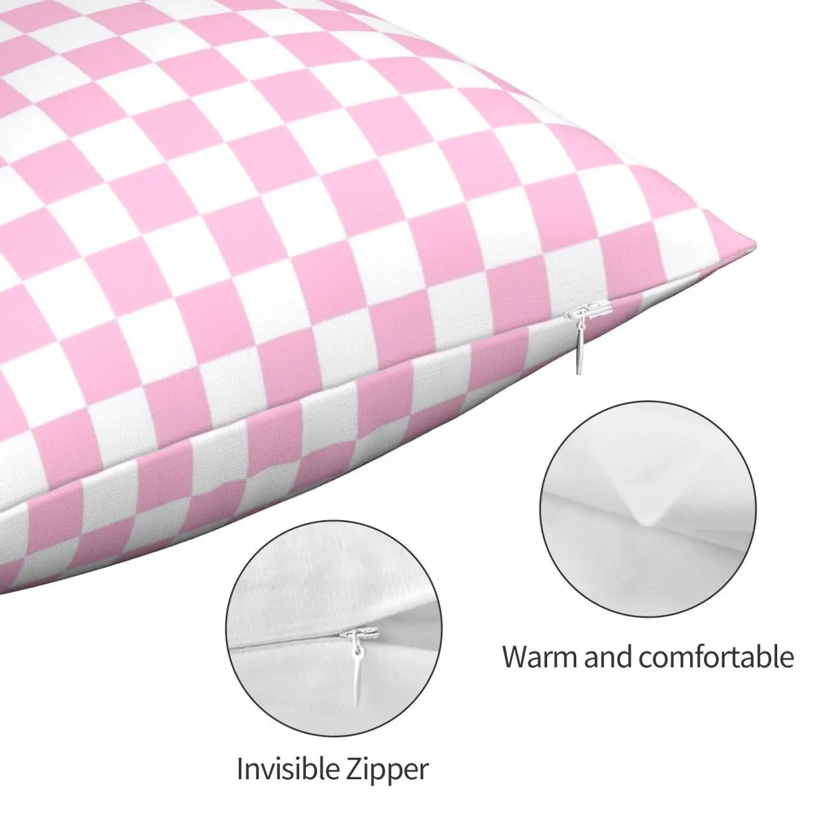 Квадратный чехол для подушки в шахматную клетку из белого хлопка ярко-розового