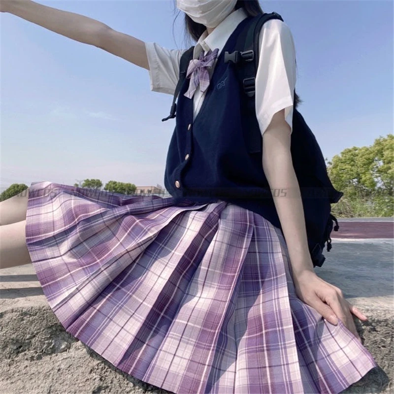 

[Pansy book] Girls Short / Long Sleeve High Waist Pleated Skirts Plaid Skirts Women Dress For JK School Uniform Students Clothes