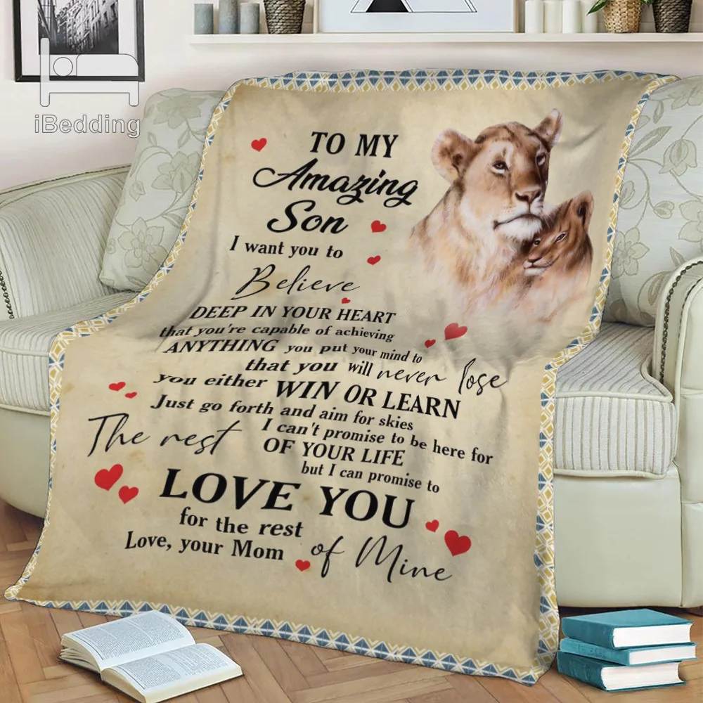 

Mom Warme Brief Geschenk Zu Sohn Flanell Decke Gedruckt Quilts Weiche Decke für Sofa Bett Weichen Druck auf nachfrage Dropshippi