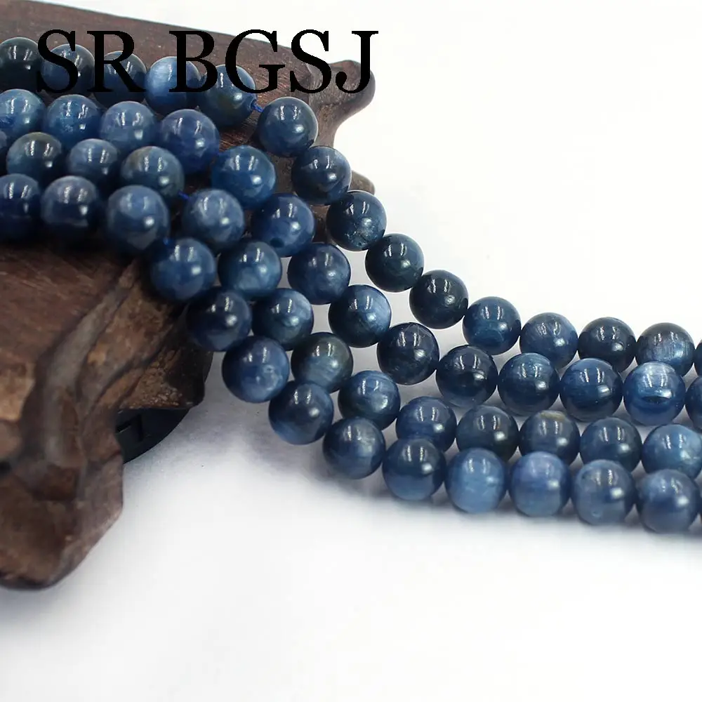 

Free Shipping 8-9mm High Quality Round Natural Gems Stone Blue Kyanite Loose Wholesale DIY Games Beads 15inch