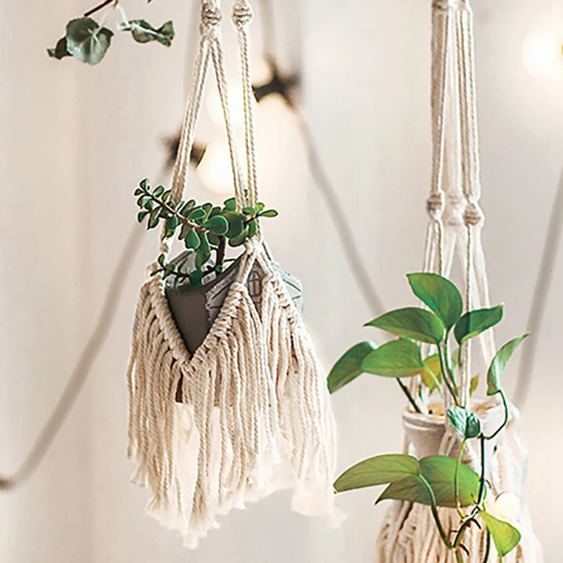 

2 Pcs Handmade Hanging Baskets Flowerpot Plant Holder & 1 Pcs Wall Hanging Decor Boho Handmade Woven Tassel Tapestry