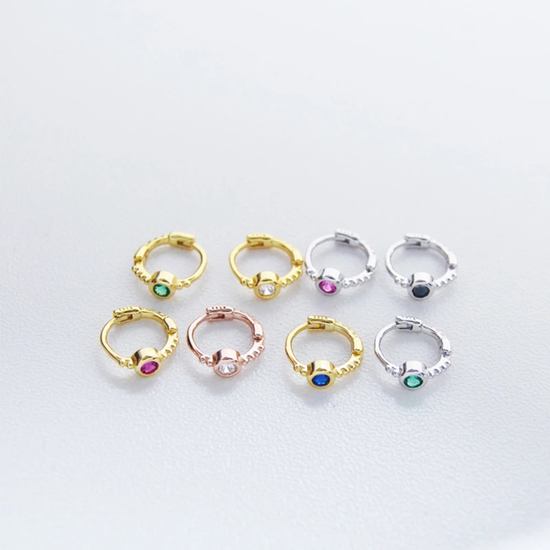 925 стерлингового серебра серьги Модные циркониевые девичьи небольшие круглые