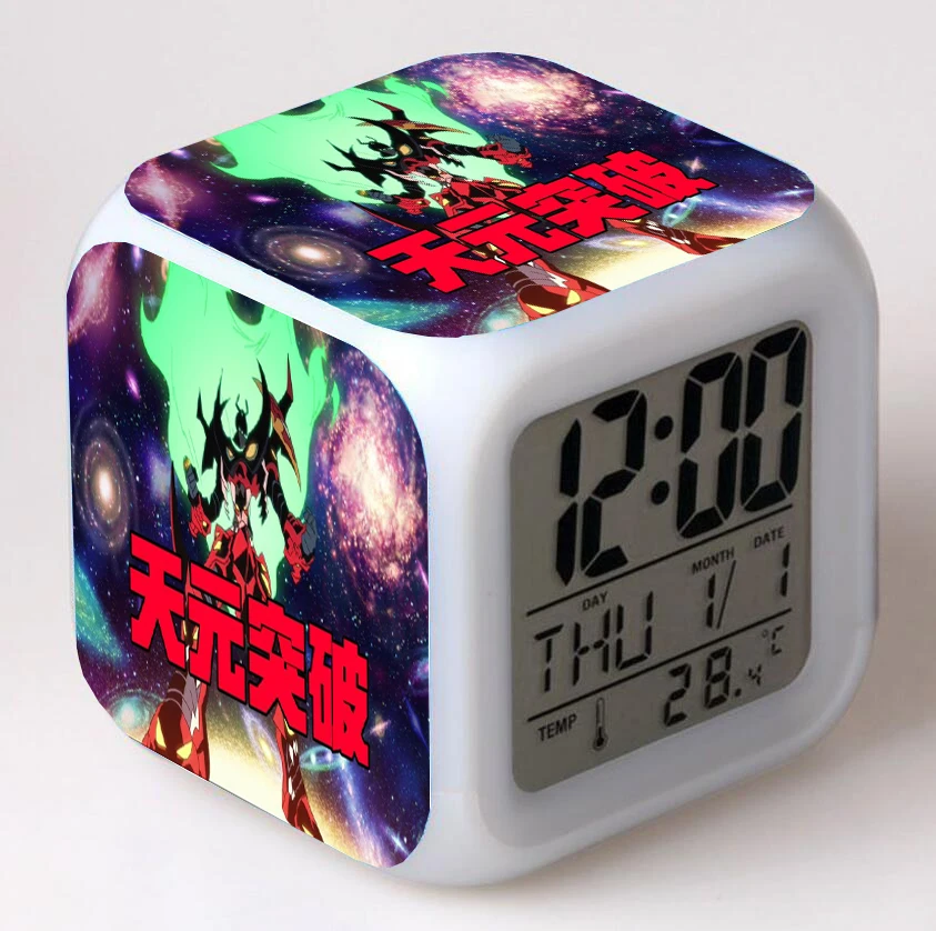 Anime Tengen Toppa  Cartoon LED 7 Color Flash Digital Alarm Clocks Night Light Bedroom Desk Clock despertador Alarm-Clock