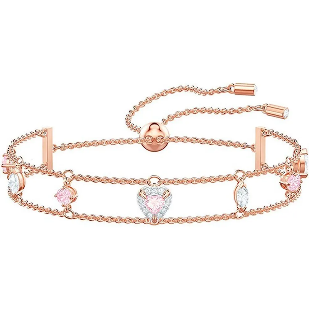 

SWA1:1 Fashion Jewelry LUCKY GODDESS Double Circle Bohemian Style Tassel Pink Heart Crystal Ladies Necklace Pendant Necklace