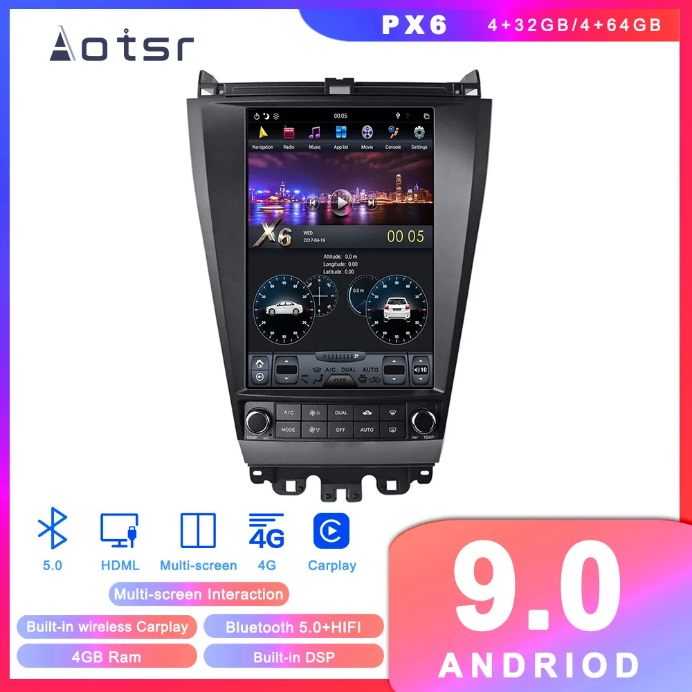 Автомобильный DVD плеер Tesla styel Android 9 0 GPS навигация для Honda Accord 7 2003 2007 автомобильный