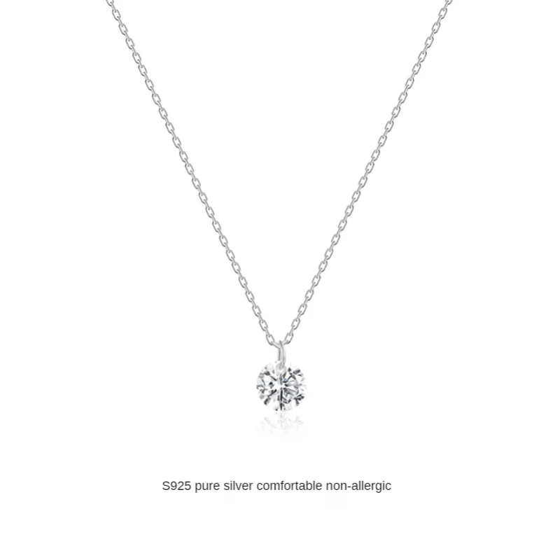 

925 Sterling Silver Necklace Classic Four Claw Small Diamond Chain Light Luxury Niche Simple Pendant 2021 New Fashion Jewelry
