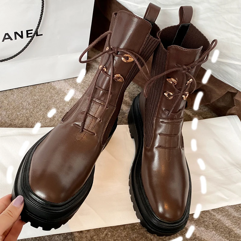 

INS HOT Women ankle boots natural leather+flyknik Boot tube European and American Skinny boots short booties online celebrity