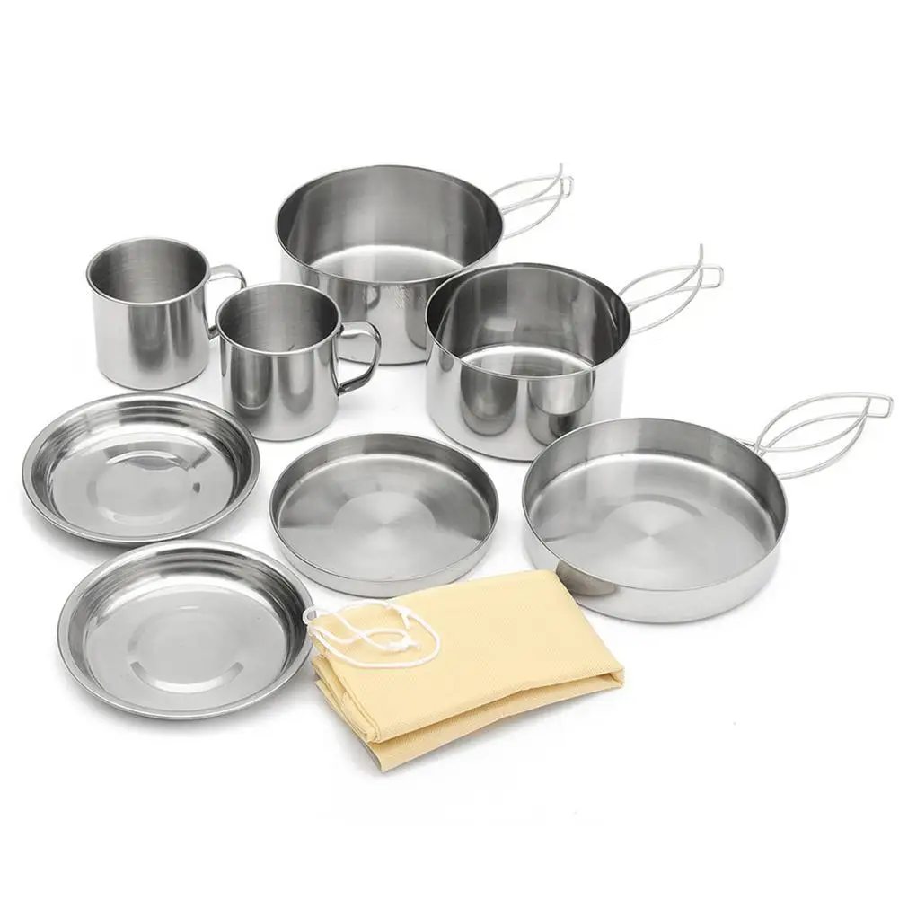 

8pcs Cookware Stainless Steel Pan Cooking Tool Set For Trekking Hiking Backpack Picnic Outdoor Hiking Camping Cookware Set