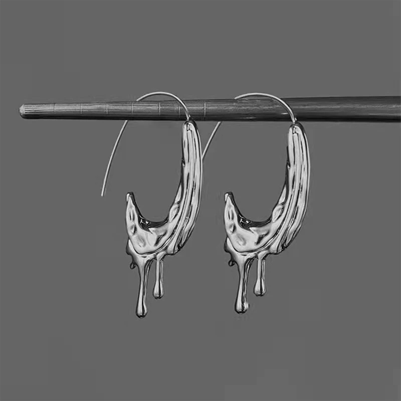 2022 New Moon C-shaped Liquid Open Metal Hanging Earrings for Women Creative Exaggerate Girl Ear Jewelry Trendy Gifts | Украшения и