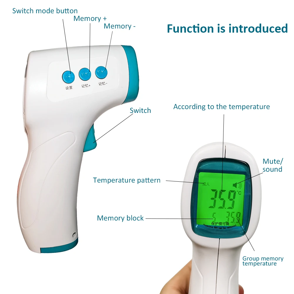 2020 Мути-фуция ребенка/взрослых Цифровой термометр инфракрасный Лоб тела