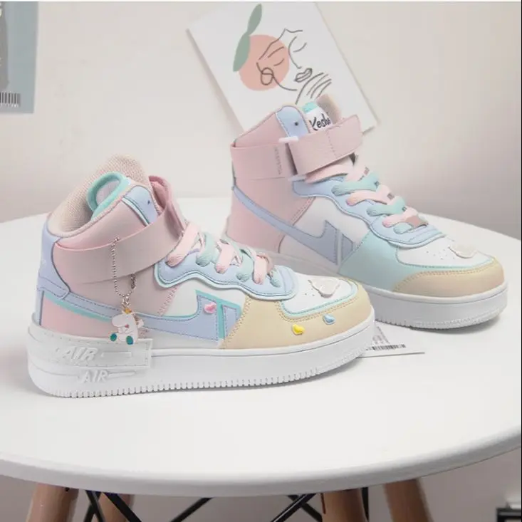 

High Help Women Sneakers Sports Shoes Chunky Sneaker Breathable Mixed Colors Slip On Casual Shoes Woman 2021 Spring Board Shoes