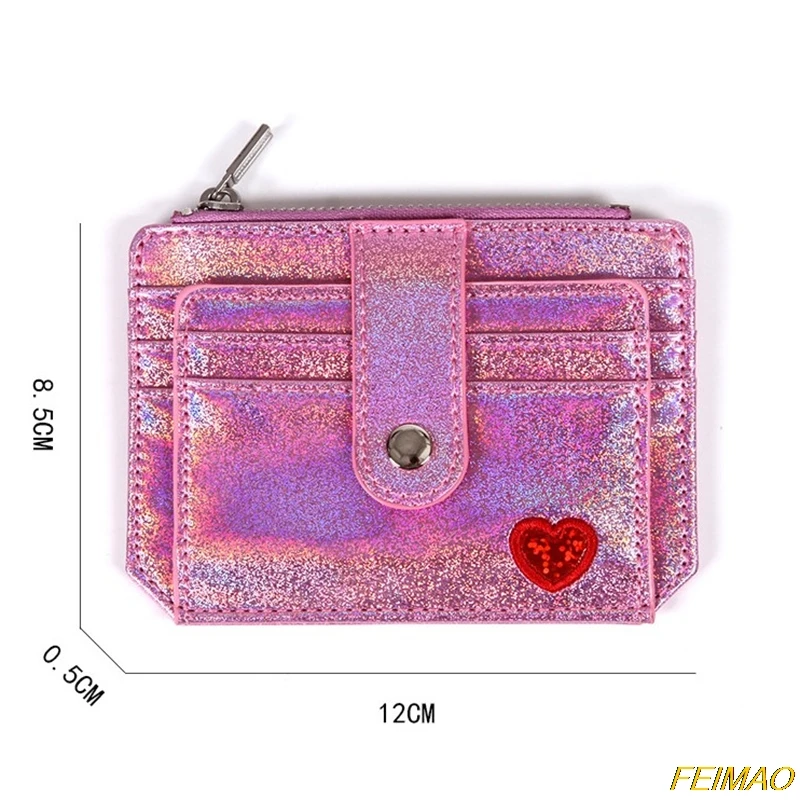 

Laser Shining Card Girls Driver's License Bag Heart Hasp Id Credit Bags