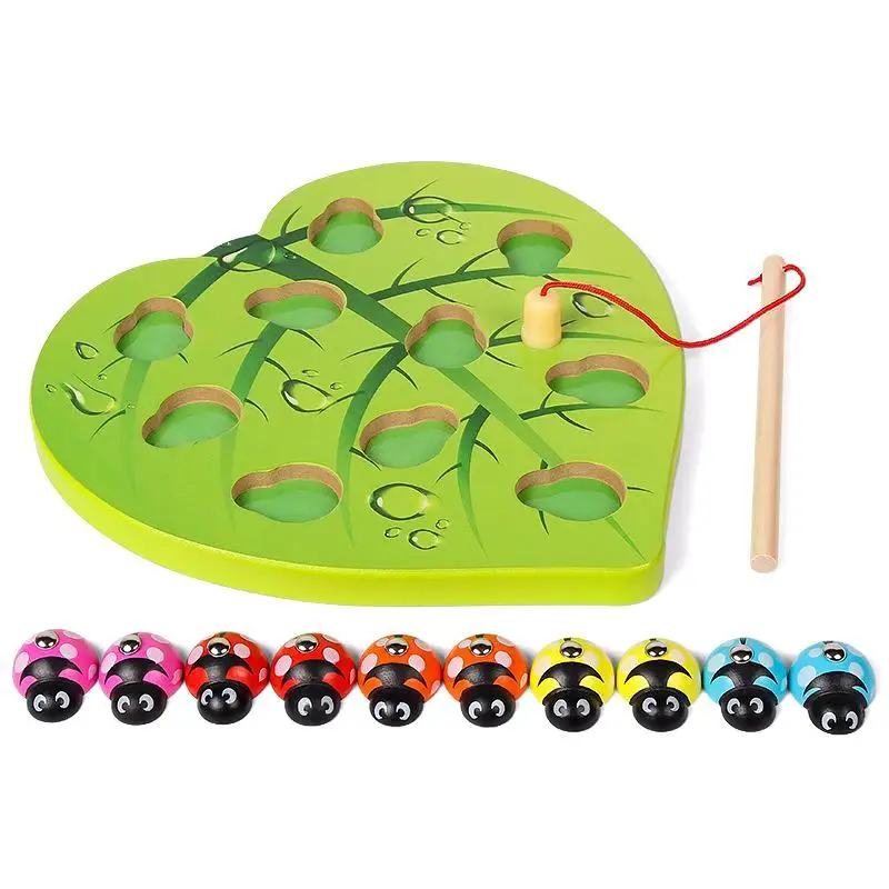 Деревянная игрушка для рыбалки Божья коровка в форме сердца детская развивающая