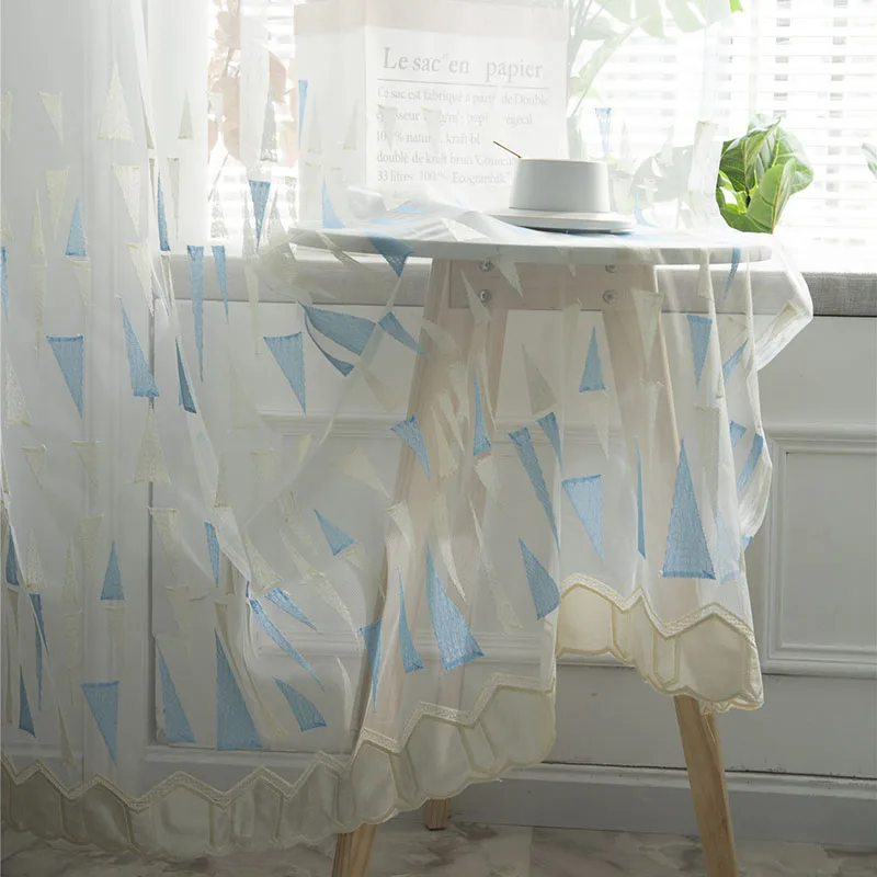 Занавески Из Тюля медленной расцветки треугольные синие с вышивкой японские