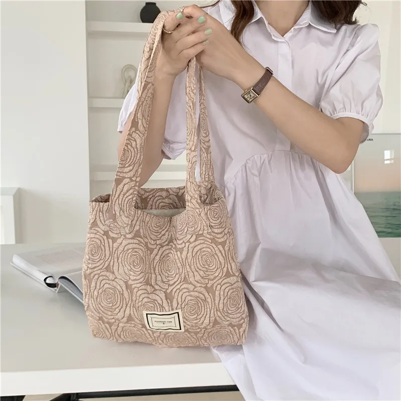 

Jacquard Flower Women's Underarm Bag Vintage Design Girls Student Large Shoulder Bags Female Shopper Bag Small Tote Handbags