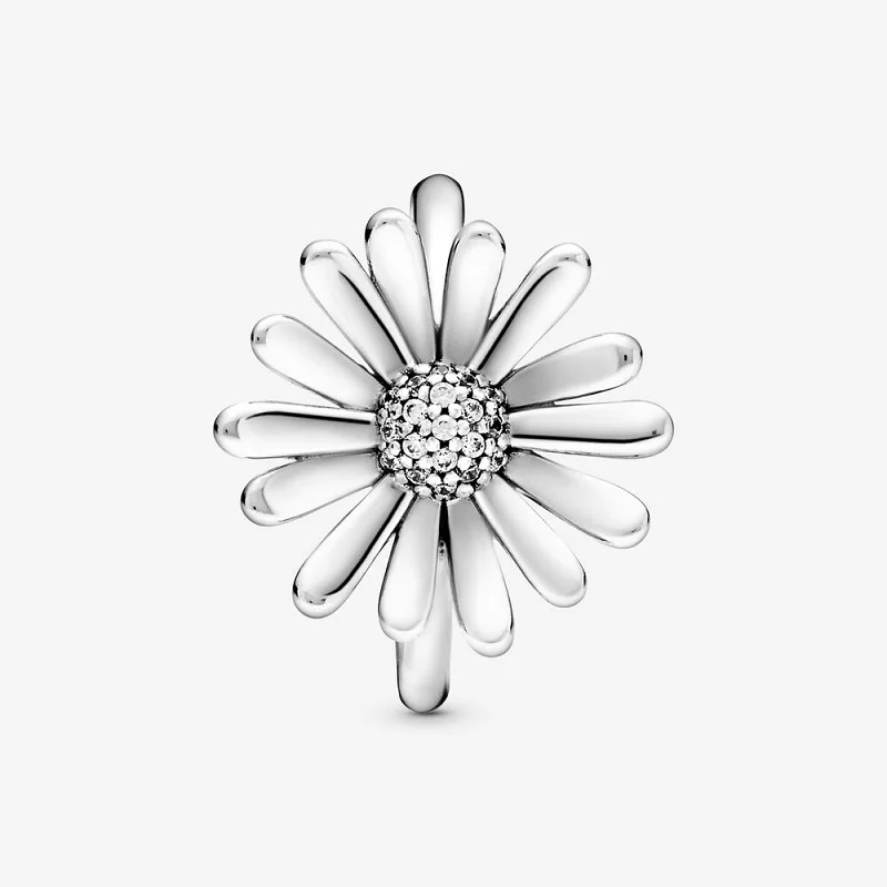 Изысканные Jewely 925 пробы серебро Проложить Дейзи цветок крупное колье кольцо на