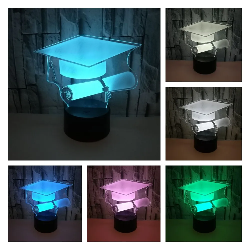 

Graduate Gift Bachelor Hat 3d Lamp Colorful Touch Remote Control Led Night Light Bedroom Bedside Table Lamp Teacher's Day Gift